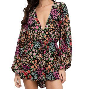 Yumi Kim Kingston Garden Floral Naomi Romper V-Neck‎ Long Sleeve Sz Medium NWT